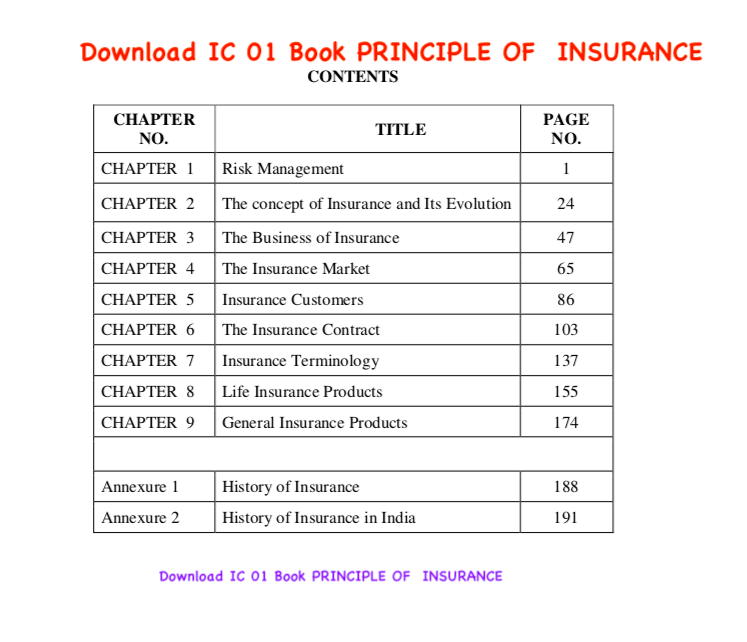 Download IC 01 Book PRINCIPLE OF INSURANCE